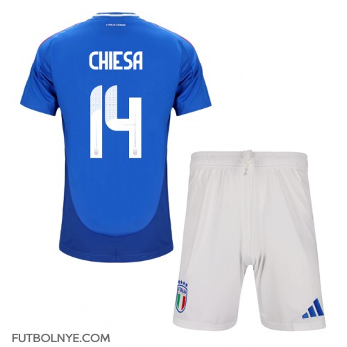 Camiseta Italia Federico Chiesa #14 Primera Equipación para niños Eurocopa 2024 manga corta (+ pantalones cortos)